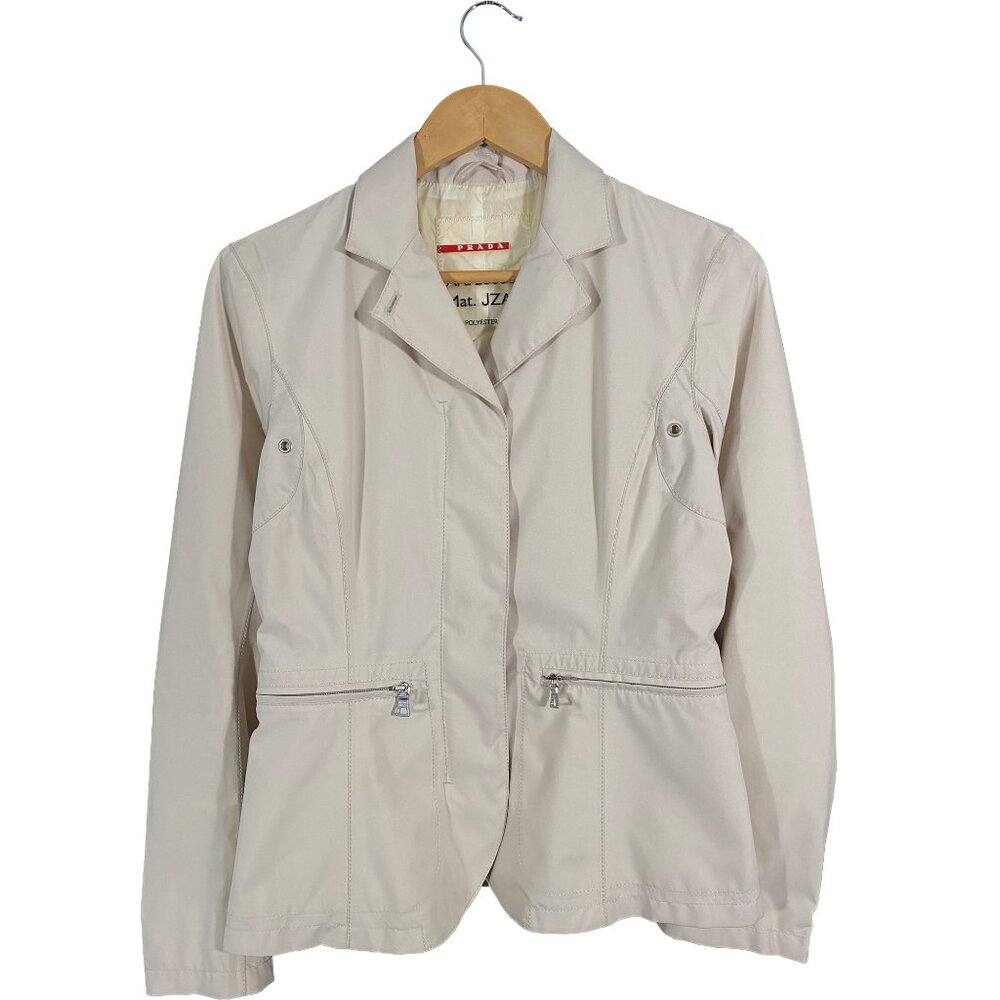 Art.280563 PRADA Women's Blazer Style Gore-tex Jacket Cream Colorway size IT40
